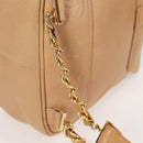 CHANEL Backpack Calf Skin Beige Gold CC Auth kk466V-14