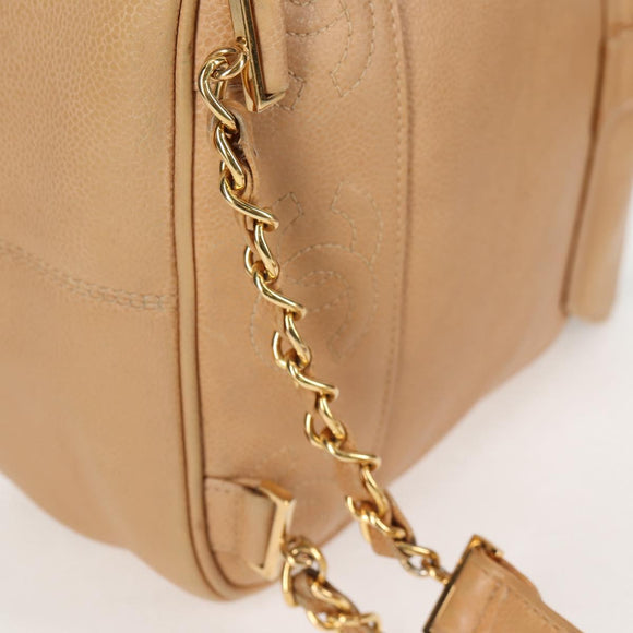 CHANEL Backpack Calf Skin Beige Gold CC Auth kk466V