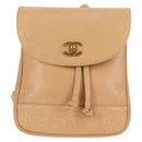 CHANEL Backpack Calf Skin Beige Gold CC Auth kk466V-13