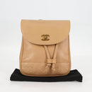 CHANEL Backpack Calf Skin Beige Gold CC Auth kk466V-12