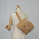 CHANEL Backpack Calf Skin Beige Gold CC Auth kk466V-33