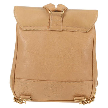 CHANEL Backpack Calf Skin Beige Gold CC Auth kk466A - 0