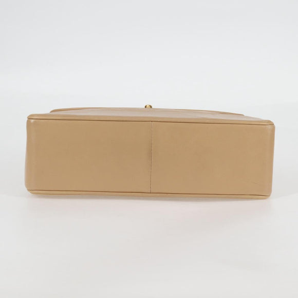 CHANEL Matelasse Chain Shoulder Bag Lamb Skin Beige Gold CC Auth kk467V