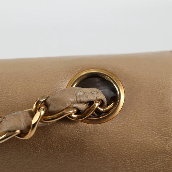 CHANEL Matelasse Chain Shoulder Bag Lamb Skin Beige Gold CC Auth kk467A
