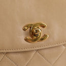 CHANEL Matelasse Chain Shoulder Bag Lamb Skin Beige Gold CC Auth kk467V-21