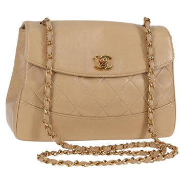 CHANEL Matelasse Chain Shoulder Bag Lamb Skin Beige Gold CC Auth kk467A
