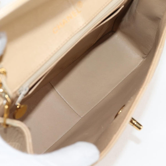 CHANEL Matelasse Chain Shoulder Bag Lamb Skin Beige Gold CC Auth kk467V