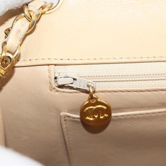 CHANEL Matelasse Chain Shoulder Bag Lamb Skin Beige Gold CC Auth kk467V