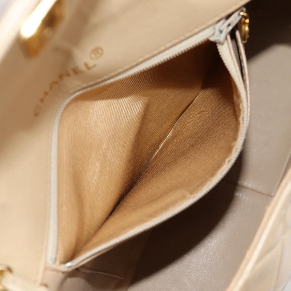 CHANEL Matelasse Chain Shoulder Bag Lamb Skin Beige Gold CC Auth kk467V