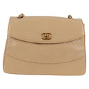 CHANEL Matelasse Chain Shoulder Bag Lamb Skin Beige Gold CC Auth kk467A-13