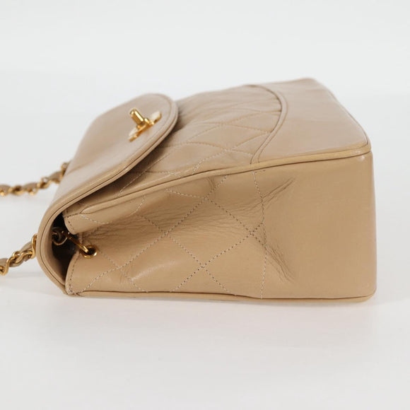 CHANEL Matelasse Chain Shoulder Bag Lamb Skin Beige Gold CC Auth kk467V