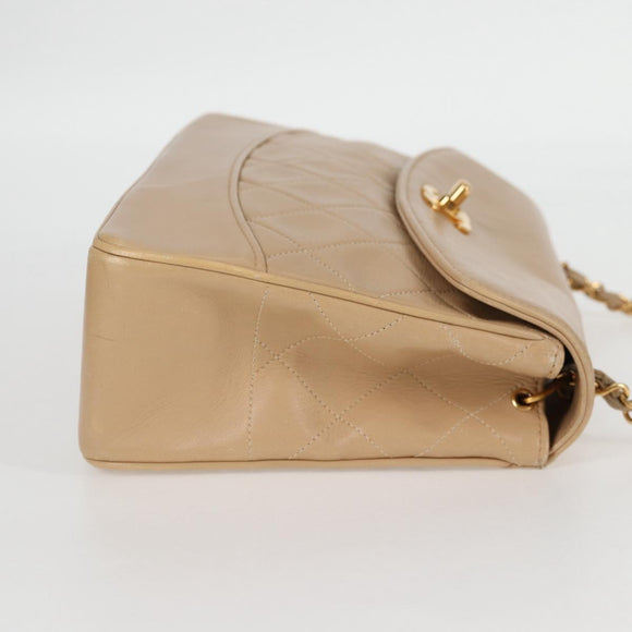 CHANEL Matelasse Chain Shoulder Bag Lamb Skin Beige Gold CC Auth kk467V