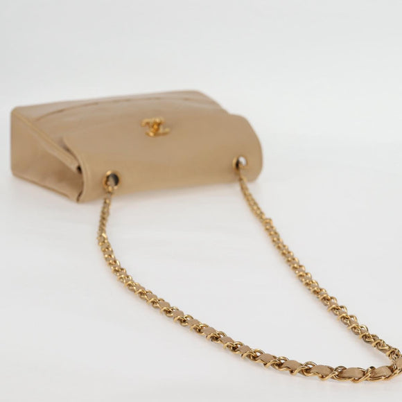CHANEL Matelasse Chain Shoulder Bag Lamb Skin Beige Gold CC Auth kk467A
