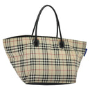 BURBERRY Nova Check Blue Label Tote Bag Nylon Beige Silver Auth kk468-1