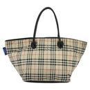 BURBERRY Nova Check Blue Label Tote Bag Nylon Beige Silver Auth kk468-2