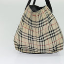 BURBERRY Nova Check Blue Label Tote Bag Nylon Beige Silver Auth kk468-3