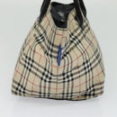 BURBERRY Nova Check Blue Label Tote Bag Nylon Beige Silver Auth kk468-4