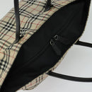 BURBERRY Nova Check Blue Label Tote Bag Nylon Beige Silver Auth kk468-6
