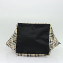 BURBERRY Nova Check Blue Label Tote Bag Nylon Beige Silver Auth kk468-5