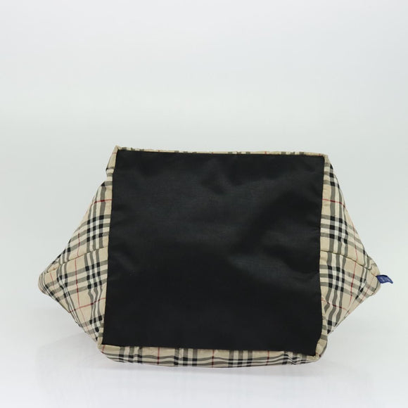 BURBERRY Nova Check Blue Label Tote Bag Nylon Beige Silver Auth kk468