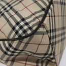 BURBERRY Nova Check Blue Label Hand Bag Nylon Beige Silver Auth kk474-9