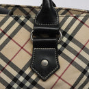 BURBERRY Nova Check Blue Label Hand Bag Nylon Beige Silver Auth kk474-17