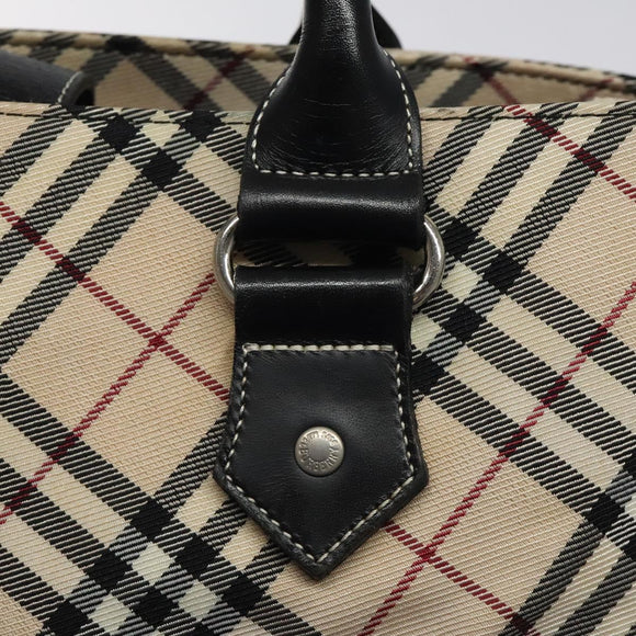 BURBERRY Nova Check Blue Label Hand Bag Nylon Beige Silver Auth kk474