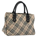 BURBERRY Nova Check Blue Label Hand Bag Nylon Beige Silver Auth kk474-1