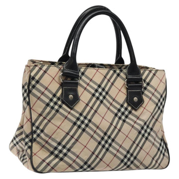 BURBERRY Nova Check Blue Label Hand Bag Nylon Beige Silver Auth kk474