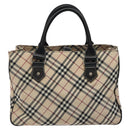 BURBERRY Nova Check Blue Label Hand Bag Nylon Beige Silver Auth kk474-13