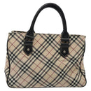 BURBERRY Nova Check Blue Label Hand Bag Nylon Beige Silver Auth kk474-2