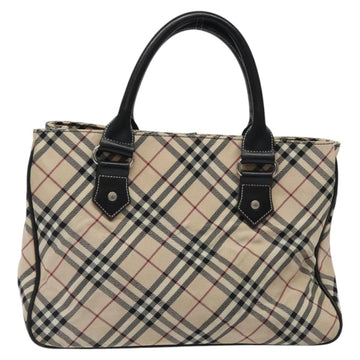 BURBERRY Nova Check Blue Label Hand Bag Nylon Beige Silver Auth kk474 - 0