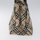 BURBERRY Nova Check Blue Label Hand Bag Nylon Beige Silver Auth kk474-3