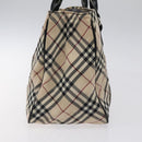 BURBERRY Nova Check Blue Label Hand Bag Nylon Beige Silver Auth kk474-4