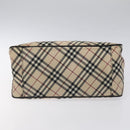 BURBERRY Nova Check Blue Label Hand Bag Nylon Beige Silver Auth kk474-5