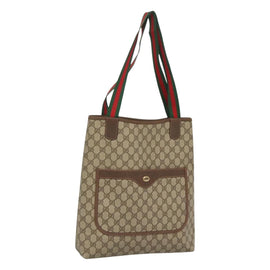 GUCCI GG Supreme Web Sherry Line Tote Bag PVC Leather Beige 89 02 003 Auth kk476