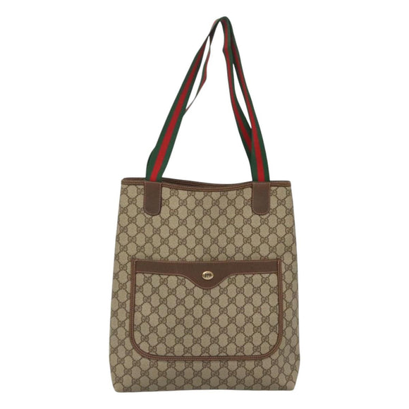 GUCCI GG Supreme Web Sherry Line Tote Bag PVC Leather Beige 89 02 003 Auth kk476