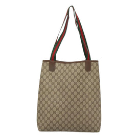 GUCCI GG Supreme Web Sherry Line Tote Bag PVC Leather Beige 89 02 003 Auth kk476 - 0