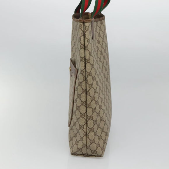 GUCCI GG Supreme Web Sherry Line Tote Bag PVC Leather Beige 89 02 003 Auth kk476
