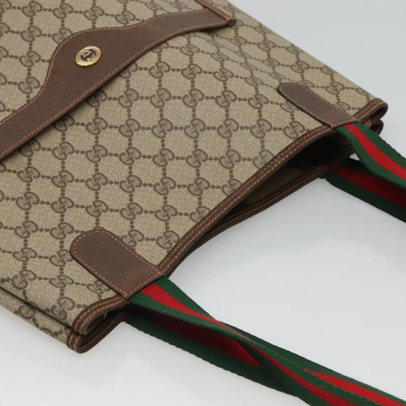 GUCCI GG Supreme Web Sherry Line Tote Bag PVC Leather Beige 89 02 003 Auth kk476