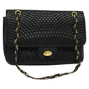 BALLY Quilted Chain Shoulder Bag Leather Black Gold Auth kk478-1