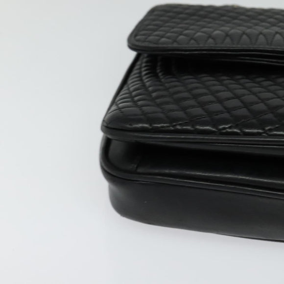 BALLY Quilted Chain Shoulder Bag Leather Black Gold Auth kk478