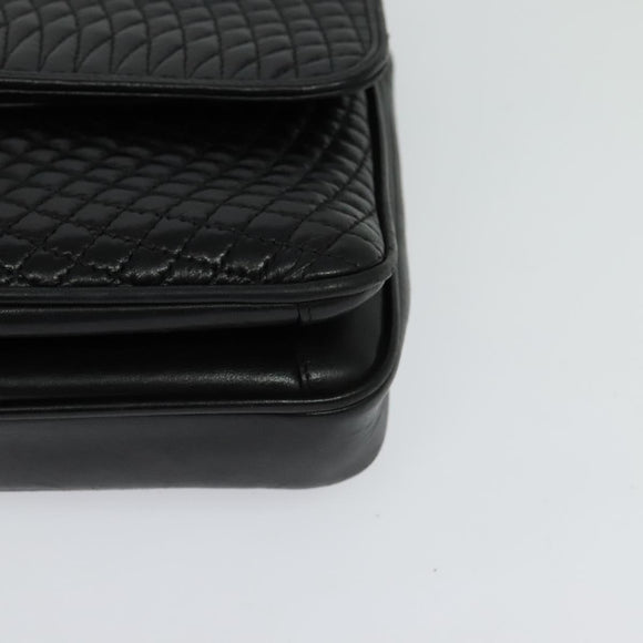 BALLY Quilted Chain Shoulder Bag Leather Black Gold Auth kk478