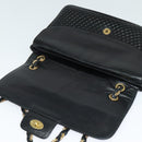 BALLY Quilted Chain Shoulder Bag Leather Black Gold Auth kk478-10