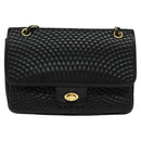 BALLY Quilted Chain Shoulder Bag Leather Black Gold Auth kk478-13