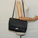 BALLY Quilted Chain Shoulder Bag Leather Black Gold Auth kk478-21