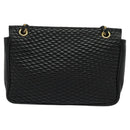 BALLY Quilted Chain Shoulder Bag Leather Black Gold Auth kk478-2