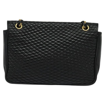 BALLY Quilted Chain Shoulder Bag Leather Black Gold Auth kk478 - 0