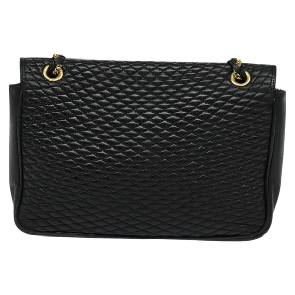 BALLY Quilted Chain Shoulder Bag Leather Black Gold Auth kk478