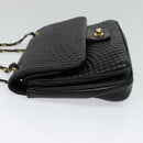 BALLY Quilted Chain Shoulder Bag Leather Black Gold Auth kk478-3